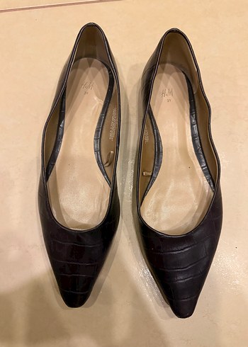 Kahverengi Deri Stiletto Topuklu Kadın Babet