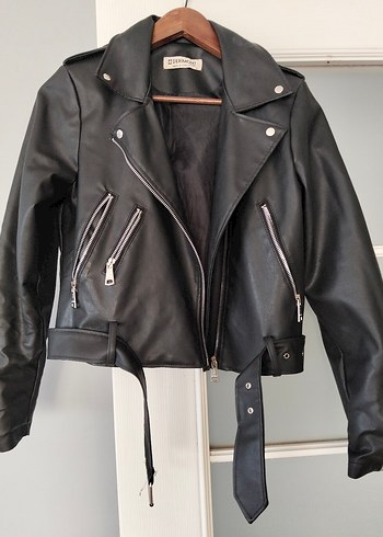 Siyah Deri Biker Ceket