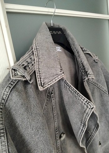 40 Beden gri Renk Gri Düğmeli Kadın Denim Ceket