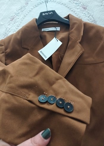 Düğmeli Kahverengi Süet Kadın Blazer