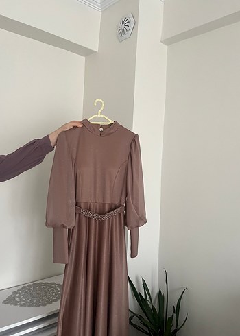 Abiye Bej Uzun Drapeli Kadın Abiye