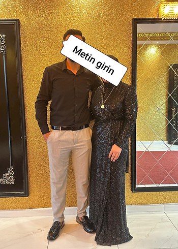 46 Beden Siyah payetl Uzun Drapeli Elbise
