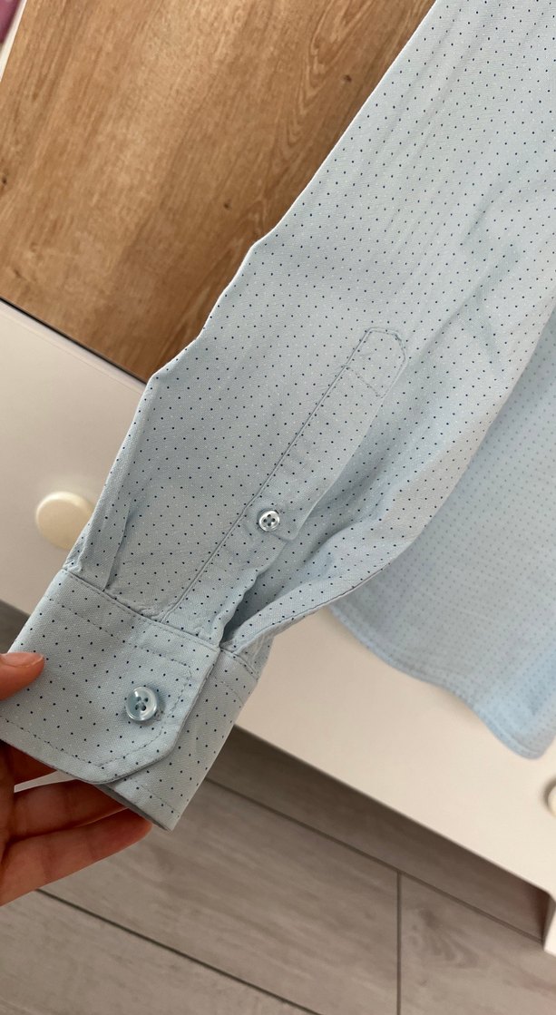 Mavi Düğmeli Uzun Kollu Erkek Gömlek - Görsel 5