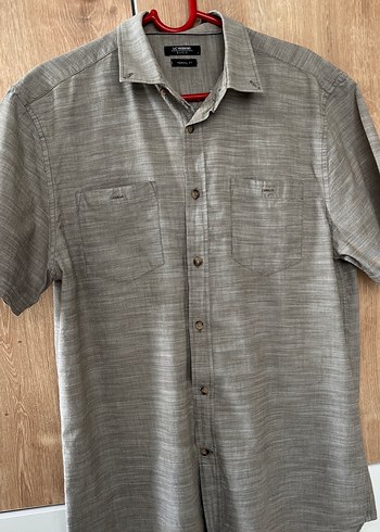 Sage/adaçayı yeşiline kaçan gri Keten Kısa Kollu Erkek Gömlek - Görsel 2