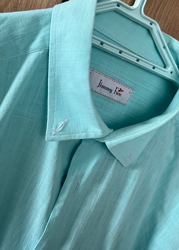 Turkuaz Kısa Kollu Keten Erkek Gömlek - Görsel 2