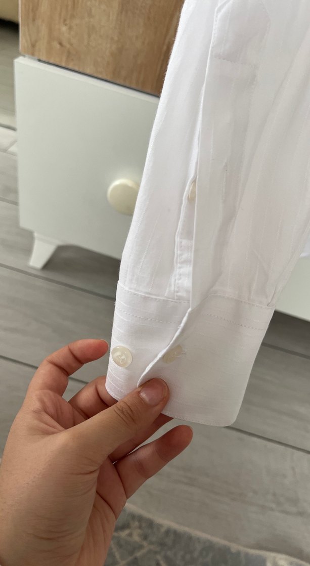 Beyaz Klasik Keten Erkek Gömlek - Görsel 3