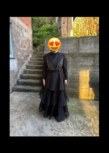 Nakışlı Siyah Uzun Gotik Abiye Elbise - Görsel 2