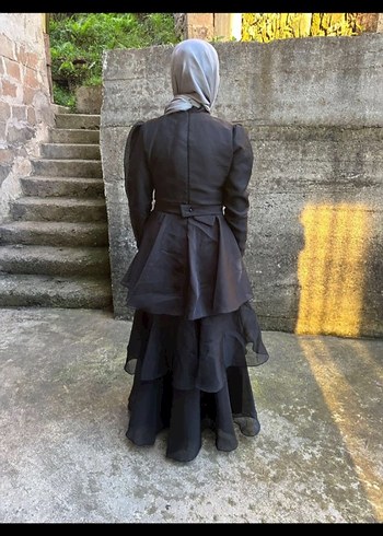 Nakışlı Siyah Uzun Gotik Abiye Elbise - Görsel 3