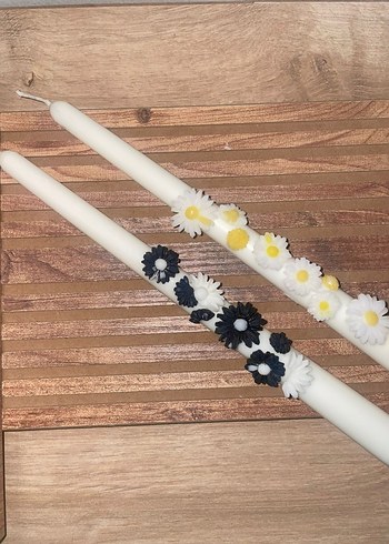 Beden beyaz Renk Çiçek Detaylı Beyaz İnce Mumlar
