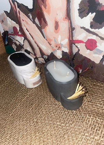 Diğer Koyu Gri İkili Fitilli Mum ve Kibritlik