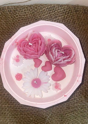 Beden pembe Renk Pastel Pembe Dekoratif Mum Seti