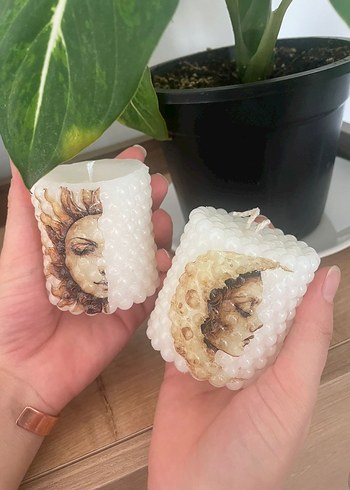 Diğer Güneş Desenli Beyaz Mum 2'li mum