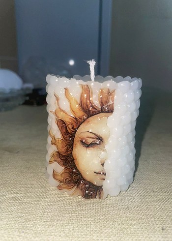 Güneş Desenli Beyaz Mum 2'li mum