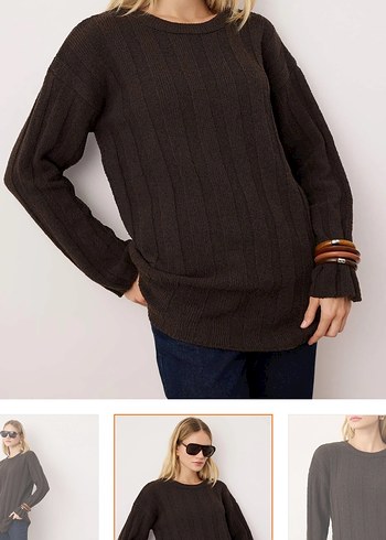 Kahverengi Örgü Kadın Kazak - Görsel 3