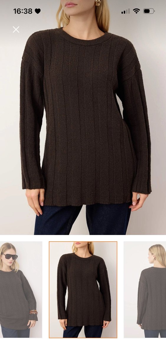 Kahverengi Örgü Kadın Kazak - Görsel 2