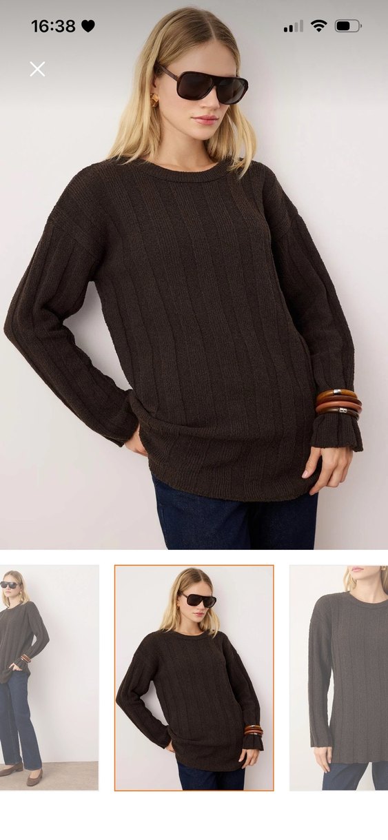 Kahverengi Örgü Kadın Kazak - Görsel 3