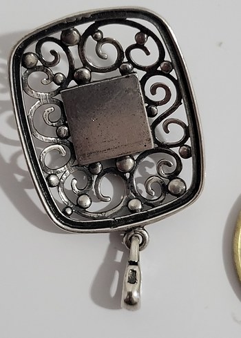 Siyah Taşlı Gotik Kolye Ucu gümüş - Görsel 2