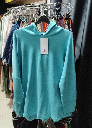 Turkuaz Kadın Kapüşonlu Sweatshirt
