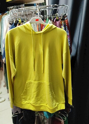 Sarı Kapüşonlu Kadın Sweatshirt