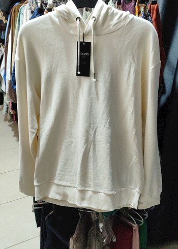 Kadın Beyaz Kapüşonlu Pamuk Sweatshirt orjinainal ürün