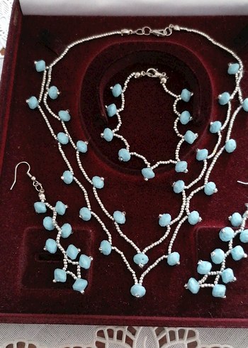 Turkuaz Boncuklu Kısa Bohem bayan takı seti yeni ürün - Görsel 2