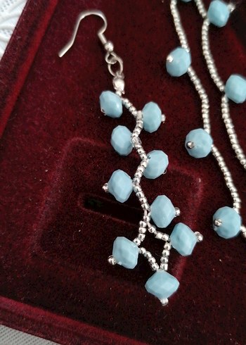 Turkuaz Boncuklu Kısa Bohem bayan takı seti yeni ürün - Görsel 3