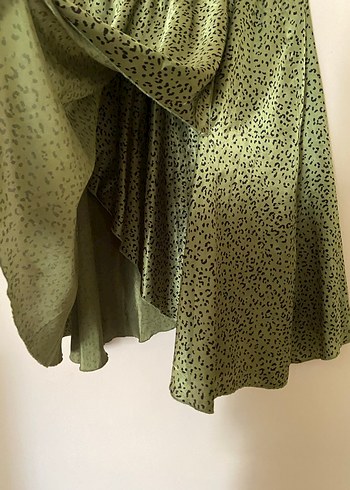 Yeşil Saten Leopar  Etek - Görsel 4