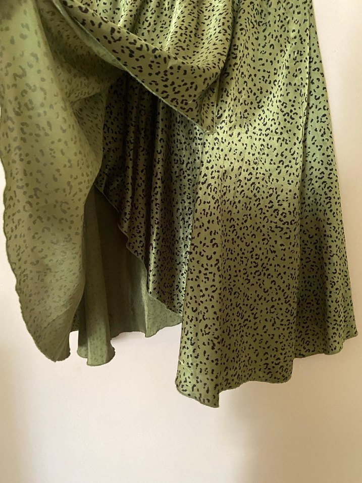 Yeşil Saten Leopar  Etek - Görsel 4