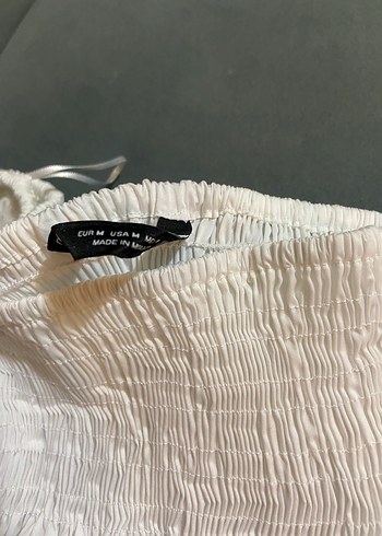 Zara Saten Volanlı Straplez Crop Bluz - Görsel 4