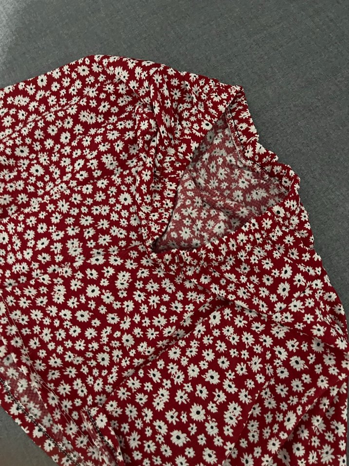 Kırmızı Çiçek Desenli Fırfırlı Mini Etek - Görsel 2