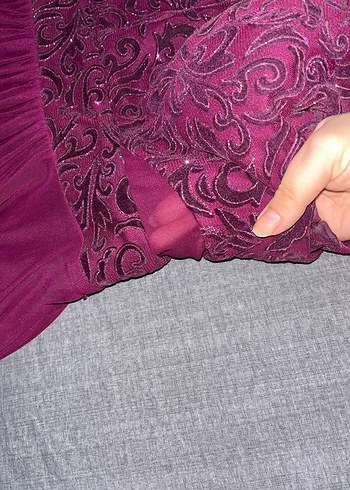 Bordo Dantel İşlemeli Uzun Abiye Elbise - Görsel 3