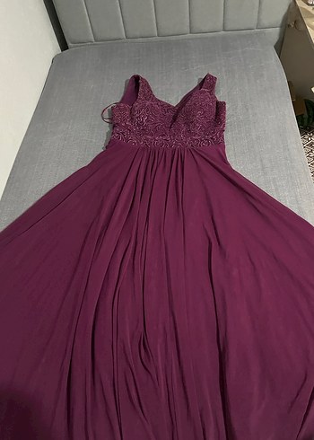 Bordo Dantel İşlemeli Uzun Abiye Elbise - Görsel 7