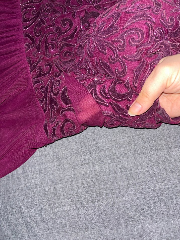 Bordo Dantel İşlemeli Uzun Abiye Elbise - Görsel 3