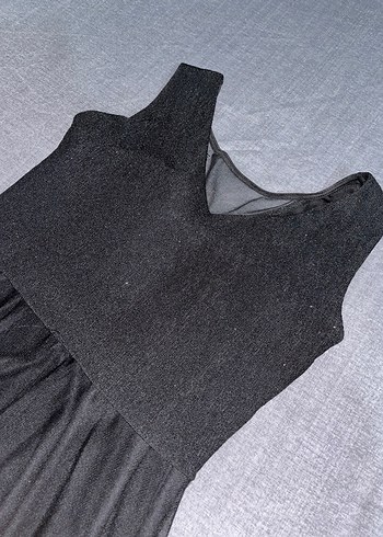 Dantel Detaylı Siyah Uzun V Yaka Abiye Elbise - Görsel 6