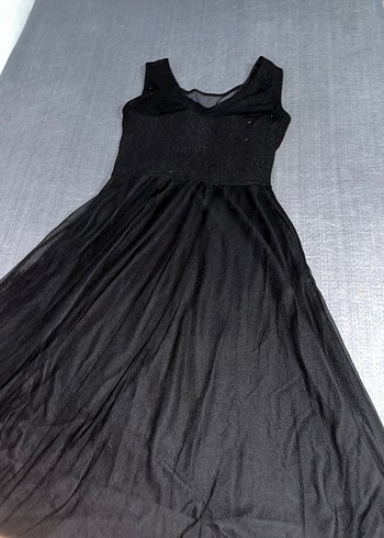 Dantel Detaylı Siyah Uzun V Yaka Abiye Elbise - Görsel 5