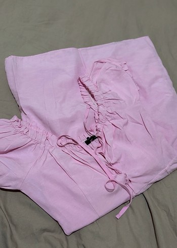 Trendyol & Milla Pembe Keten Midi Elbise, Fırfırlı, Bohem