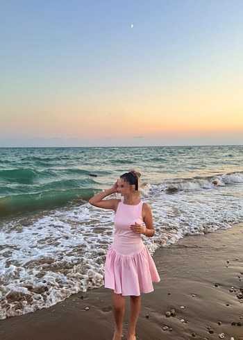 Pembe askılı Mini Elbise