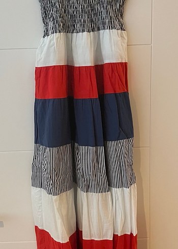 Çizgili, Pilili, Uzun Bohem Elbise - Görsel 3