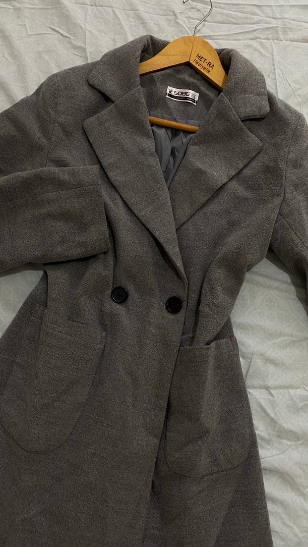 Gri Uzun Kışlık Kaban - Görsel 4