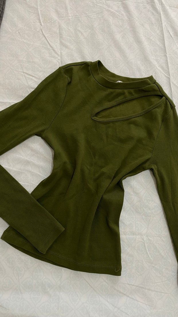 Uzun Kollu Haki Kadın Basic triko - Görsel 2