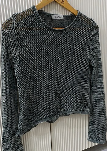 yeşil triko delikli kazak - Görsel 2