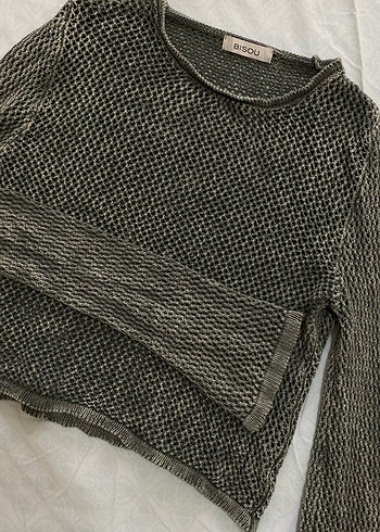 yeşil triko delikli kazak - Görsel 3