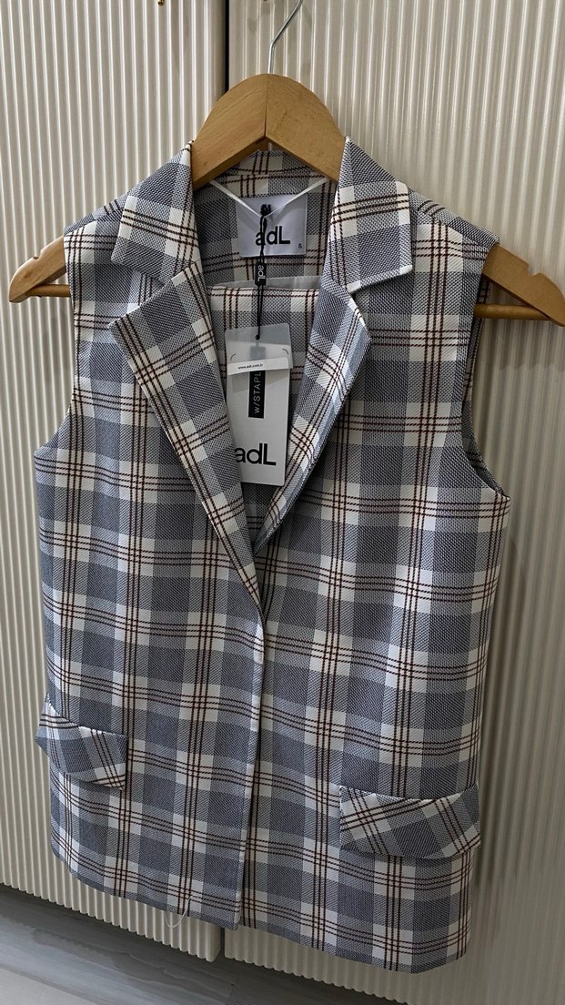 adL Gri Kareli  Kadın Yelek takım - Görsel 3