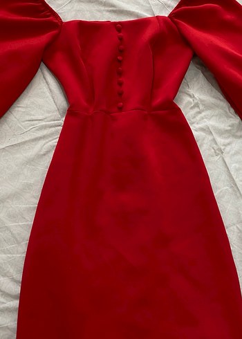 esnek kumaş midi boy kırmızı elbise - Görsel 3