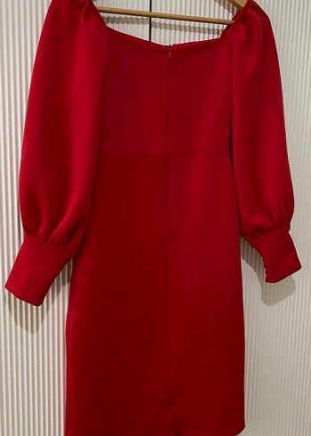 esnek kumaş midi boy kırmızı elbise - Görsel 2