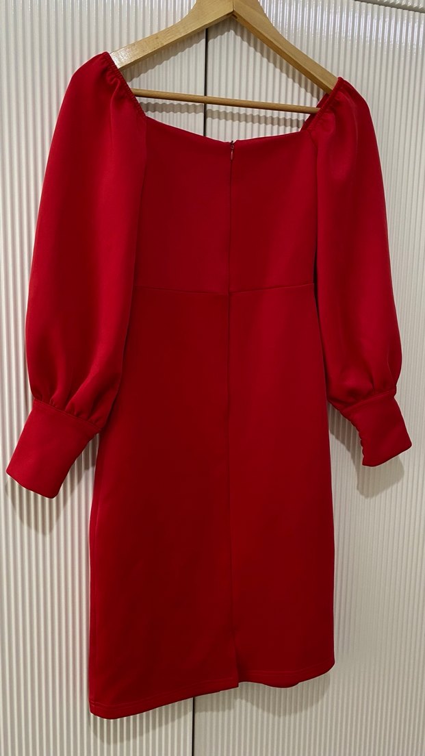 esnek kumaş midi boy kırmızı elbise - Görsel 2