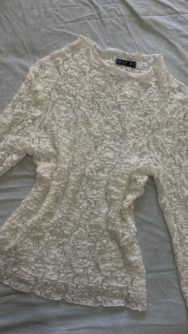 Dantel Detaylı Beyaz Keten Kadın Bluz - Görsel 2