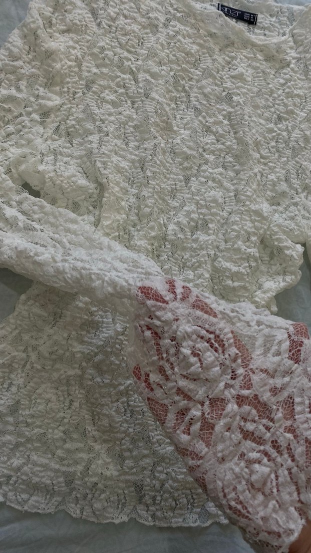 Dantel Detaylı Beyaz Keten Kadın Bluz - Görsel 4