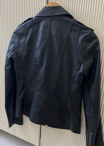 Kadın Siyah Deri Biker Ceket - Görsel 2