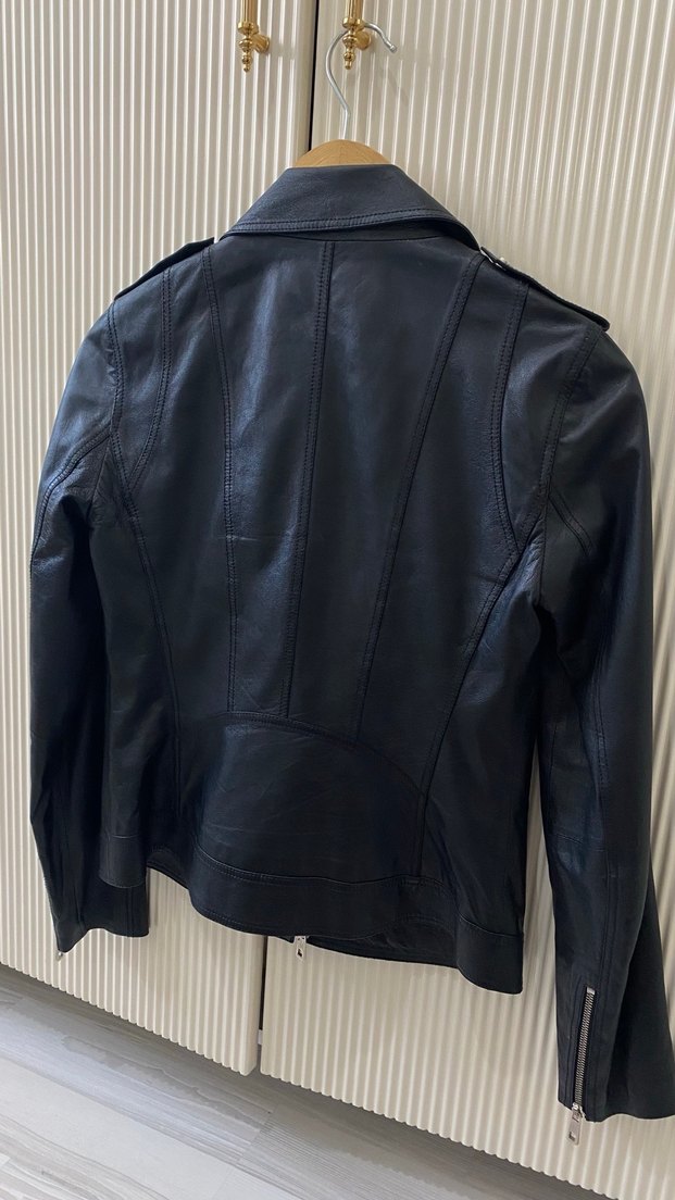 Kadın Siyah Deri Biker Ceket - Görsel 2